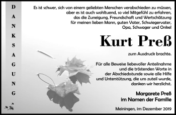 Traueranzeige von Kurt Preß von Südthüringer Presse