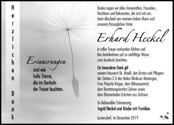 Traueranzeige von Erhard Heckel von Südthüringer Presse