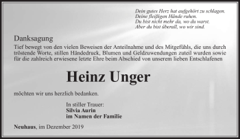 Traueranzeige von Heinz Unger von Südthüringer Presse