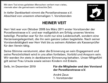 Traueranzeige von Heinrich Veit von Frankenpost