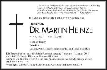 Traueranzeige von Dr.Martin Heinze von Südthüringer Presse