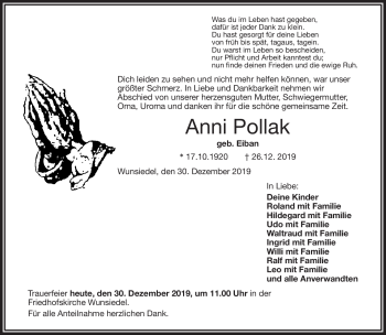 Traueranzeige von Anni Pollak von Frankenpost