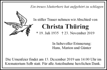 Traueranzeige von Christa Thüring von Frankenpost