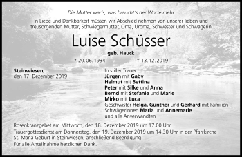 Traueranzeige von Luise Schüsser von Neue Presse Coburg