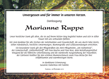 Traueranzeige von Marianne Ruppe von Südthüringer Presse