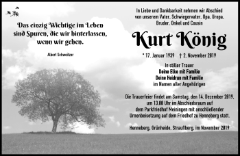 Traueranzeige von Kurt König von Südthüringer Presse