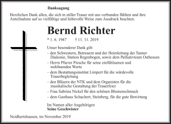 Traueranzeige von Bernd Richter von Südthüringer Presse