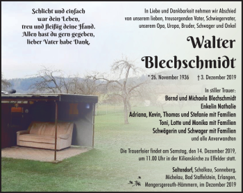 Traueranzeige von Walter Blechschmidt von Südthüringer Presse