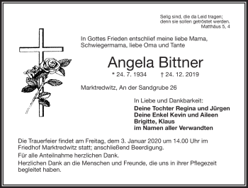 Traueranzeige von Angela Bittner von Frankenpost