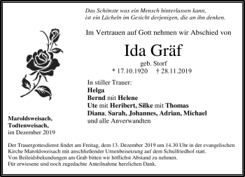 Traueranzeige von Ida Gräf von Neue Presse Coburg