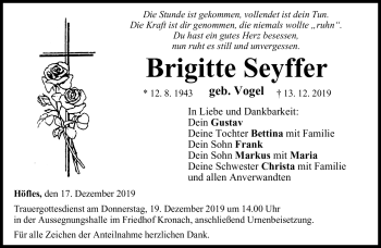 Traueranzeige von Brigitte Seyffer von Neue Presse Coburg