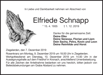 Traueranzeige von Elfriede Schnapp von Neue Presse Coburg