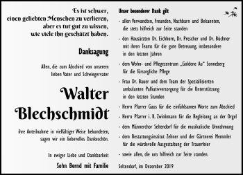 Traueranzeige von Walter Blechschmidt von Südthüringer Presse