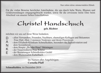 Traueranzeige von Christel Handschuh von Südthüringer Presse