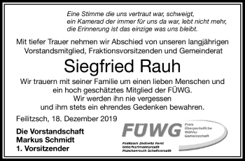 Traueranzeige von Rauh Siegfried von Frankenpost