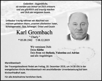Traueranzeige von Karl Grombach von Neue Presse Coburg
