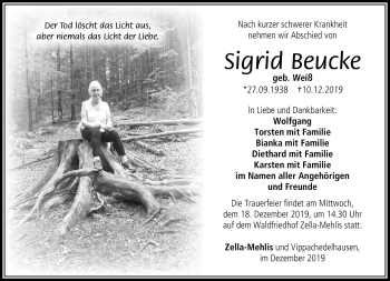 Traueranzeige von Sigrid Beucke von Südthüringer Presse