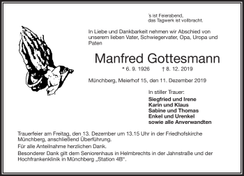 Traueranzeige von Manfred Gottesmann von Frankenpost