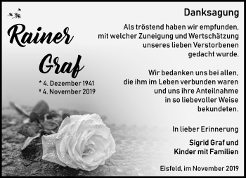 Traueranzeige von Reiner Graf von Südthüringer Presse