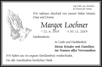 Traueranzeige von Margot Lochner von Frankenpost