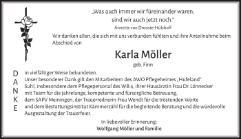 Traueranzeige von Karla Möller von Südthüringer Presse