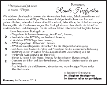 Traueranzeige von Renate Hopfgarten von Südthüringer Presse