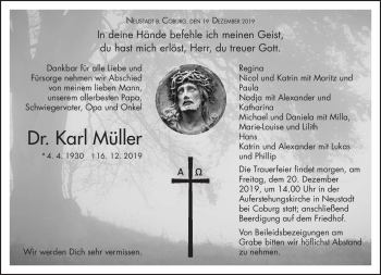 Traueranzeige von Karl Müller von Neue Presse Coburg