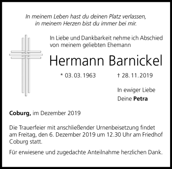 Traueranzeige von Hermann Barnickel von Neue Presse Coburg