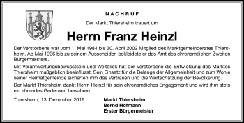 Traueranzeige von Franz Heinzl von Frankenpost