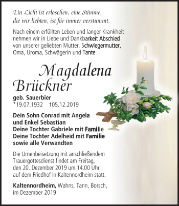 Traueranzeige von Magdalena Brückner von Südthüringer Presse