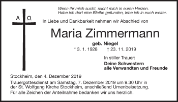 Traueranzeige von Maria Zimmermann von Neue Presse Coburg