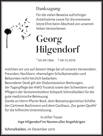 Traueranzeige von Georg Hilgendorf von Südthüringer Presse