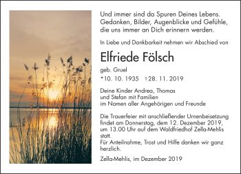 Traueranzeige von Elfriede Fölsch von Südthüringer Presse