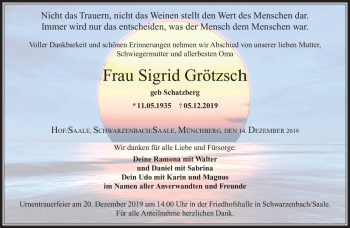 Traueranzeige von Sigrid Grötzsch von Frankenpost
