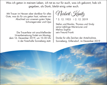 Traueranzeige von Norbert Kanitz von Südthüringer Presse