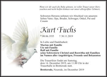 Traueranzeige von Kurt Fuchs von Südthüringer Presse