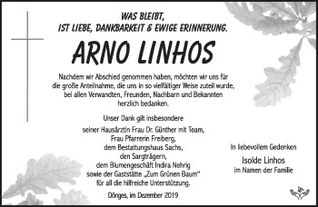 Traueranzeige von Arno Linhos von Südthüringer Presse