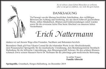 Traueranzeige von Erich Nattermann von Südthüringer Presse