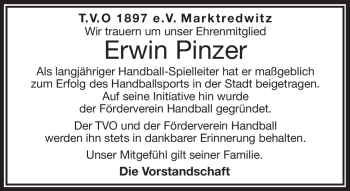 Traueranzeige von Erwin Pinzer von Frankenpost