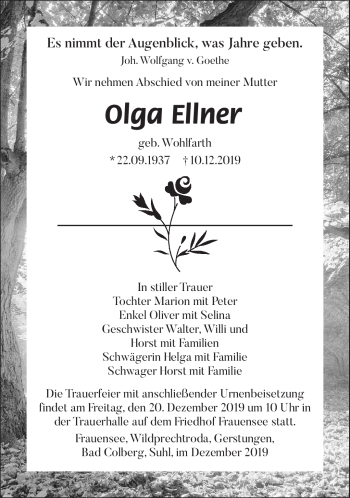 Traueranzeige von Olga Ellner von Südthüringer Presse