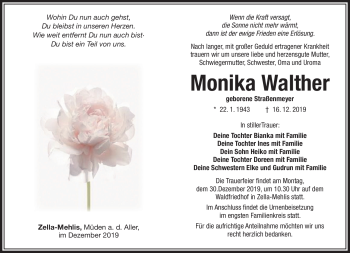 Traueranzeige von Monika Walter von Südthüringer Presse