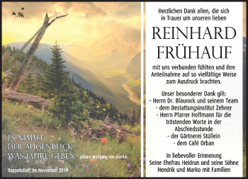 Traueranzeige von Reinhard Frühauf von Südthüringer Presse
