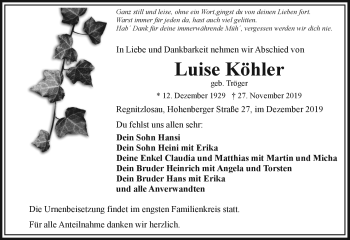 Traueranzeige von Luis Köhler von Frankenpost