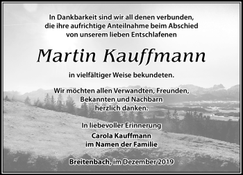 Traueranzeige von Martin Kauffmann von Südthüringer Presse