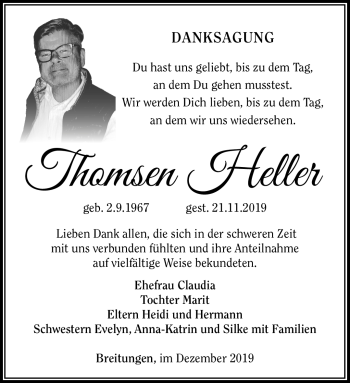 Traueranzeige von Thomsen Heller von Südthüringer Presse