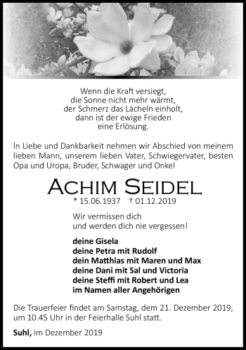 Traueranzeige von Achim Seidel von Südthüringer Presse