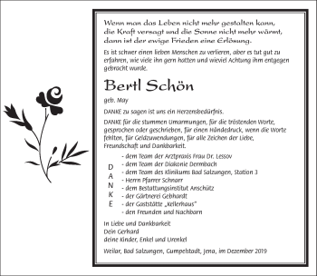 Traueranzeige von Bertl Schön von Südthüringer Presse