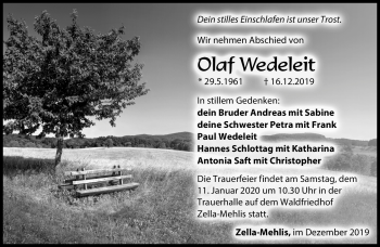 Traueranzeige von Olaf Wedeleit von Südthüringer Presse