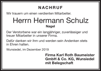 Traueranzeige von Hermann Schulz von Frankenpost
