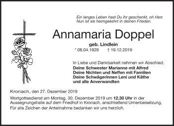 Traueranzeige von Annamaria Doppel von 23049